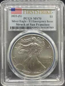 2021-S T1 �V���o�[�C�[�O�� MS70 PCGS �ً}���s �t�@�[�X�g�X�g���C�N (#PA41307569)