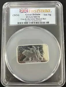 2024 PCGS MS70 �C�M���X �E�i�ƃ��C�I�� 1 �I���X �V���o�[ �o�[ �t�@�[�X�g �X�g���C�N ���x��