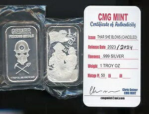 CMG Mint Thar She Blows �L�����Z������܂��� 1-OZ .999 �V���o�[ �o�[ �~���g�̂� 50