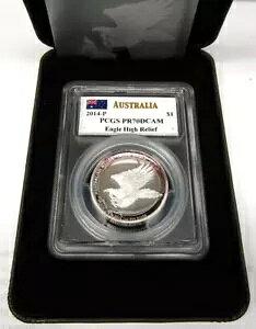 2014 P $1 オーストラリア産オナガワシ ハイレリーフ PCGS PR 70 DCAM 署名入り