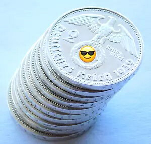 �h�C�c ���b�g 10x �R�C�� 2 REICHSMARK 1937 - 1939 SWASTIKA �V���o�[ ��O�鍑 WW2 �}�[�N