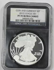 2012-S アメリカン シルバー イーグル $1 ブラック ラベル NGC PF70 ULT CAM コイン & 通貨セット