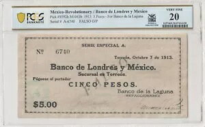 Mexico-Rev - Banco de Londres y Mexico 1913 5 y\ P#S592b M1043b PCGSVF20