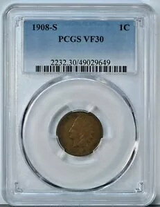 1908 S INDIAN HEAD セント PCGS グレード VF30 非常に上質な 30 魅力的なコイン 2232