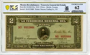 LVR Rev / Tesoreria General del Estado P#S1136 M4133a 1916 2 y\ PCGS UNC62
