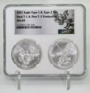2021 $1 �V���o�[ �C�[�O�� 2 �R�C�� �Z�b�g �ŏI�^�C�v 1 & �����^�C�v 2 NGC MS69 �}���`�z���_�[