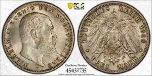 �h�C�c�A�V���o�[ 3 �}�[�N 1909-F �������e���x���N���� (LG) PCGS MS 63�A���A