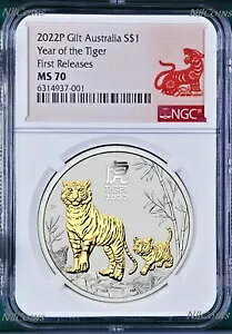 2022 I[XgA GILDED Vo[ Lunar Year of the TIGER NGC MS 70 1 IX RC FR GILT
