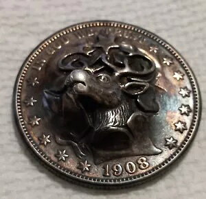 1908 o Barber n[t_[ ELK & STAR Repousse Pop Out 3D Coin Fraternal PAT BAR