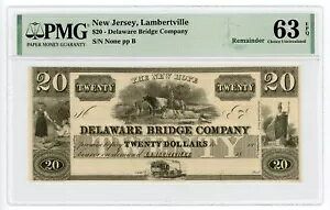 1800 �N�� $20 The New Hope Delaware Bridge Co - NEW JERSEY Note PMG CU 63 EPQ