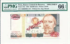 Banco Central de Reserva y[ 100000 Intis 1988 W{ PMG 66EPQ