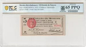 Mexico-Rev - Es Estado de Sonora 1914 5 Z^{X P#S1062 M3811a PCGS GemUNC65PPQ