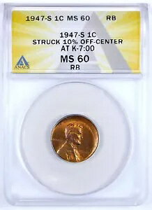 1947 �N��̃G���[ ANACS MS60 �I�t�Z���^�[ �����J�[�� �E�B�[�g �Z���g �R�C�� NICE ���� BU + O/C