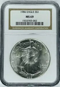 1986�NUS�V���o�[�C�[�O���I NGC MS69�I 1�I���X��.999�t�@�C���V���o�[!��������i�I NR #B1222