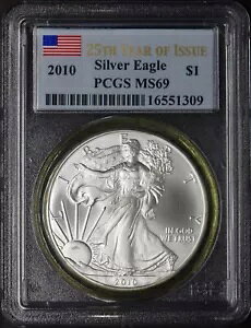 2010 �A�����J�� �V���o�[ �C�[�O�� - PCGS MS69 ���s 25 �N���x�� - ?COINGIANTS?