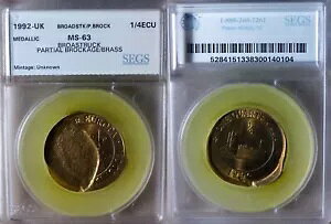 G[:Europa Pattern 1992 UK 1/4 Ecu Broadstruck Partial Brockage MS63 CT170