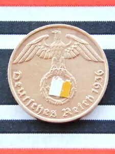 �h�C�c �R�C�� 1 REICHSPFENNIG 1936 F SWASTIKA 3RD REICH WW2 + ���Ƀ��A + �t�F�j�q