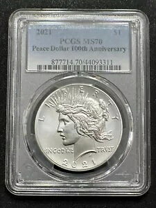 2021 $1 �s�[�X �V���o�[ �_���[ PCGS MS70 �u���[���x�� 100 ���N�L�O