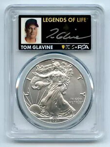2021 $1 Silver Eagle T1 ŏIY PCGS MS70 Legends Life Tom Glavine