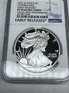 2016 W $1 �v���[�t �V���o�[ �C�[�O�� 30 ���N�L�O���^�[�h �G�b�W NGC PF70 UCAM ER