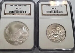 2008 S P-ハクトウワシ $1 と S-イーグレット $0.50 MS70 セット C727
