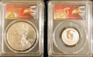 シルバー イーグル & クォーター ロット 2 個 トーマス クリーブランド イーグル グレード MS70 & PR70 #211