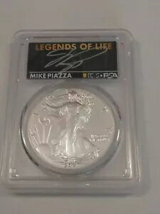 マイク・ピアッツァ 直筆サイン入り 2021 タイプ 2 シルバー イーグル ドル、PCGS MS70、