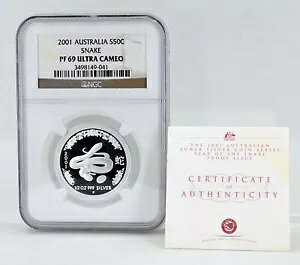 I[XgA 50 Zg 2001 Vo[ 1/2oz. u̎֔NvNGC PF69 CoA#168