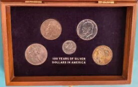 アメリカの銀貨の100年 木製ケースに入った5枚のコインのコレクション
