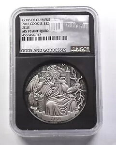 2016 �N�b�N���� 2 �h�� �V���o�[ Gods Of Olympus Zeus MS70 �A���e�B�[�N NGC *7864