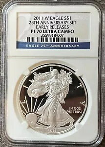 2011 W $1 Silver Eagle ���������[�X 25th Ann�B�E���g���J���I NGC PF 70 ER