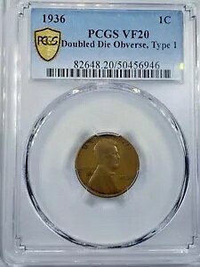 1936-P �����J�[�� �E�B�[�g �Z���g 1c DDO ��d�_�C�\�� PCGS VF20