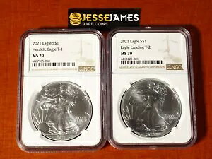 2021 シルバー イーグル NGC MS70 クラシック ブラウン ラベル 2 コイン セット タイプ 1 とタイプ 2 の両方
