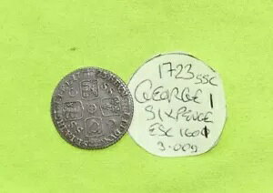 1723 SSC �V���o�[ SIXPENCE �R�C�� �L���O �W���[�W 1 �� (1714 - 1727) 2.81g ESC1601