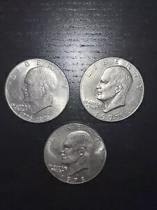 1776-1976、1977、1978 アイゼンハワー リバティ シルバー 1 ドル本物のコイン