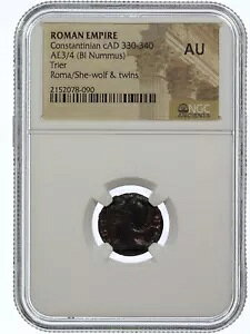 [}LO BI Nummus Billon She-Wolf & Twins RC 330-340 AD - NGC AU