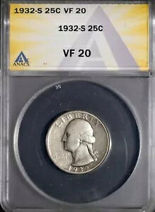 �L�[ 1932-S 25c �V���o�[ ���V���g�� �N�H�[�^�[ VF 20 ANACS # 7692471 + �{�[�i�X