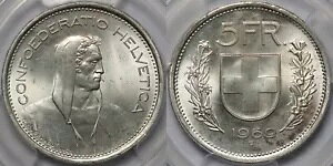 PCGS �O���[�h MS64 �X�C�X 1969-B 5 �t���������ʋ�� �ŏI�N