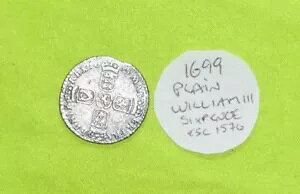 1699 �v���[�� �V���o�[ SIXPENCE �R�C�� �E�B���A�� 3 �� (1694 - 1702) ESC1576 Ext.���A