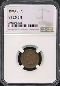 1908-S Indian Cent NGC VF 20 BN *�Z�~�L�[���t* *�V���[�v�R�C��!*