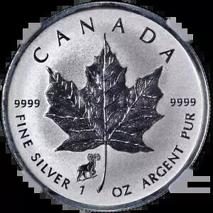 2015 �J�i�_ 1 �I���X �V���o�[ - $5 Mapleleaf Ram Privy - ���o�[�X �v���[�t NGC PF70 ER