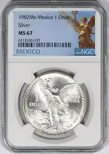 1982 NGC メキシコ 1 オンス 999 シルバー リベルタード オンザ プラタ プラ MS67 ハイグレード ロー ポップ