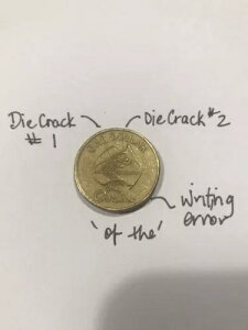 2002 年 希少なレア エラー $1 コイン アウトバック タイピング ミント エラー 2 ダイ クラック