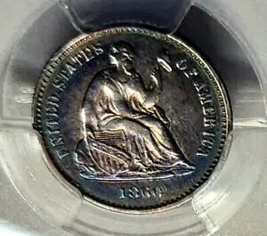 1860-O �V�[�e�b�h ���o�e�B �n�[�t�_�C�� PCGS AU �ڍ� GS VIVID �u���[ �p�[�v�� �g�[�j���O !!!