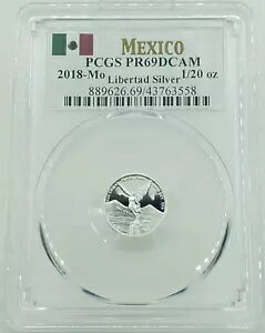 2018-Mo メキシコ リベルタード シルバー 1/20 オンス PCGS PR69 DCAM フラグ ラベル