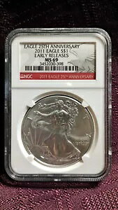 2011 $1 �A�����J�� �V���o�[ �C�[�O�� 25 ���N�L�O NGC MS 69 �𑁊������[�X