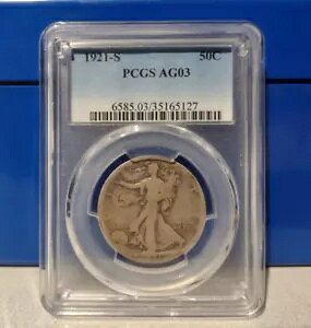 1921-S �E�H�[�L���O ���o�e�B �n�[�t�_���[ 50C PCGS AG03 - �L�[ �f�[�g - ���[�{�[�� - ���A