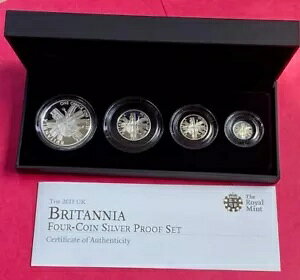 2011 ファイン シルバー プルーフ フォー コイン ブリタニア セット BOX + COA 王立造幣局最後の 1 つ