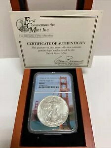 1987 (S) アメリカン シルバー イーグル NGC MS69 サンフランシスコ ベイ ブリッジ コア 箱付き