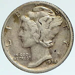 1934 D 米国マーキュリー ウィング リバティ ヘッド ダイム銀貨 ファセス i112348